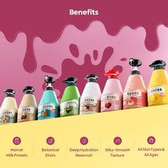 Kwailnara Welcos strawberry milk body lotion application on skin