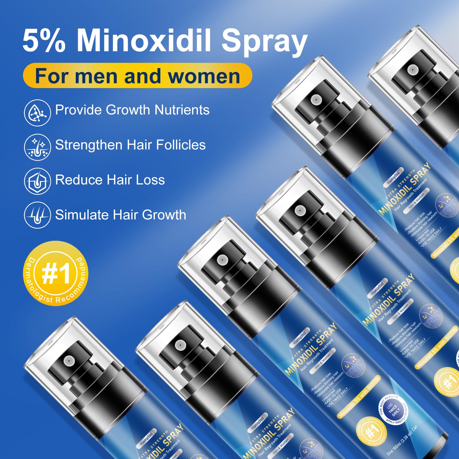 Kweqdsd 5% Minoxidil spray bottle back with usage notes and label details