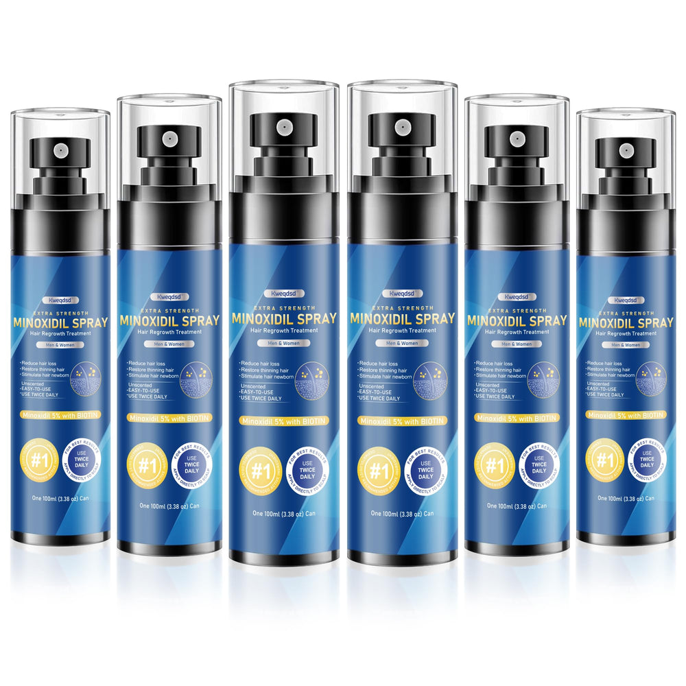 Kweqdsd 5% Minoxidil spray bottle front showing product design for fuller hair support