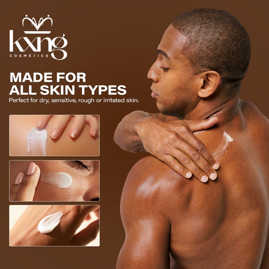 KXNG Cosmetics Organic Shea Body Butter Cream feet application highlights smooth, comfortable foot skin.