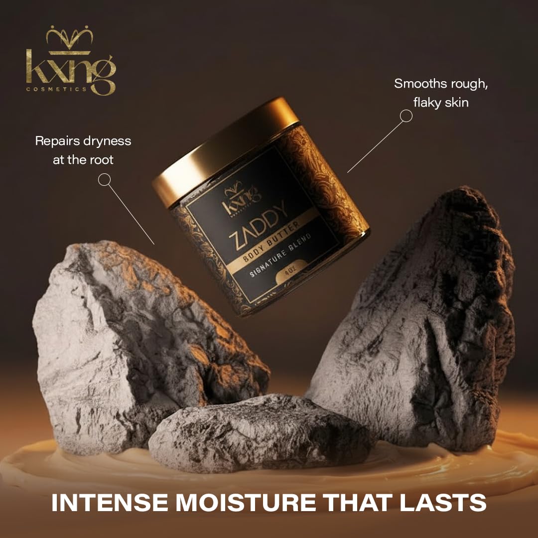 KXNG Cosmetics Organic Shea Body Butter Cream hands image shows daily protection and softness.