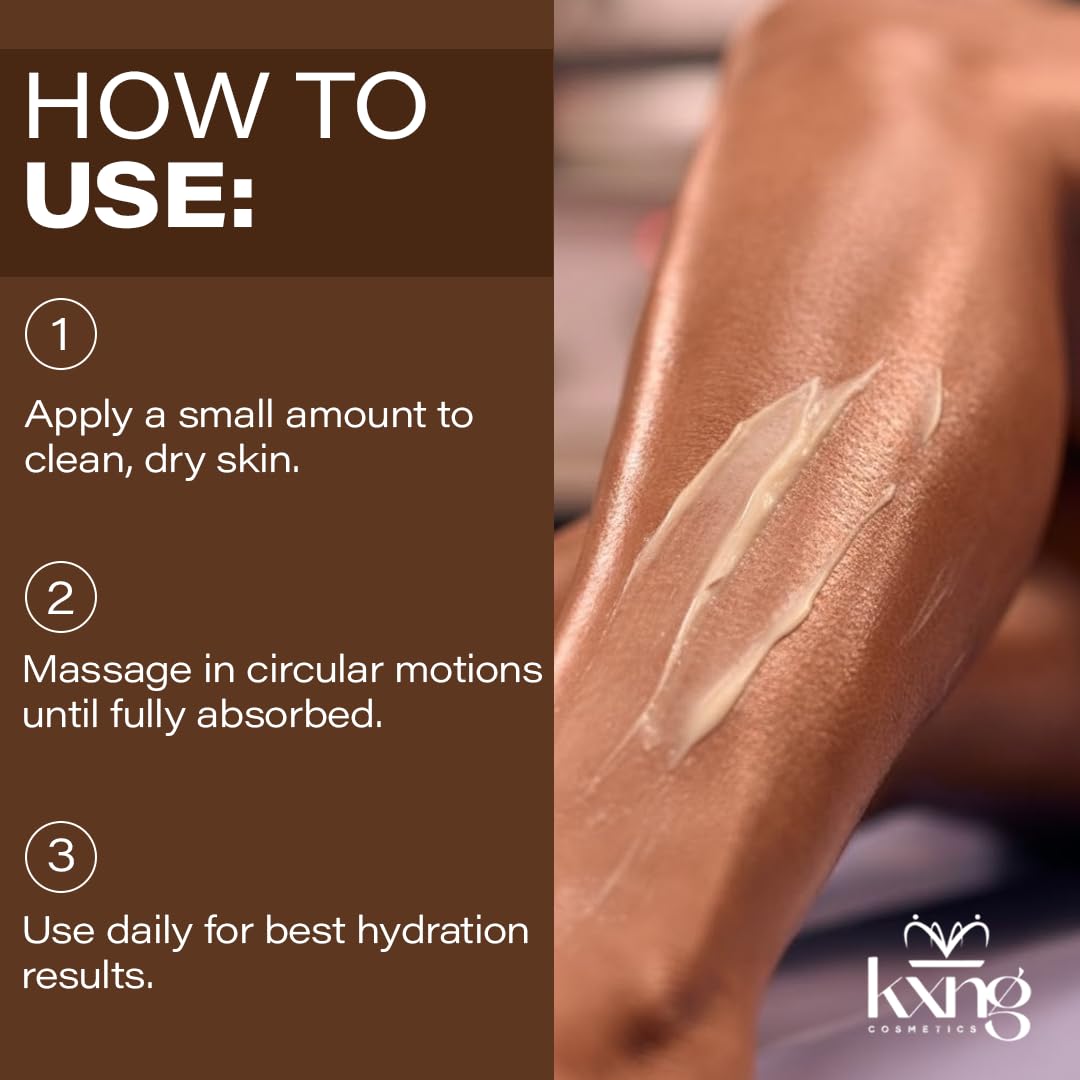 KXNG Cosmetics Organic Shea Body Butter Cream packaging photo signals ethically handmade USA cream.