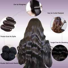 KXRO natural black body wave bundles ready to be styled straight or curled.