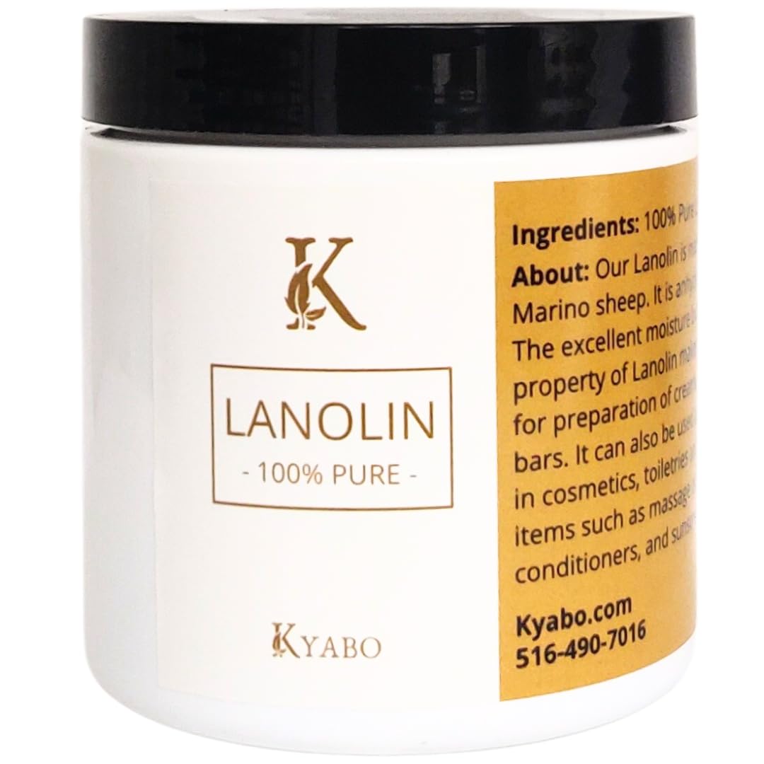 Kyabo pure lanolin anhydrous 1lb jar for intense skin hydration.
