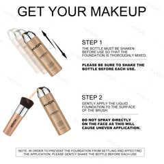 KYDA AirBrush Foundation Spray applied with a brush for smooth, crease-free coverage.