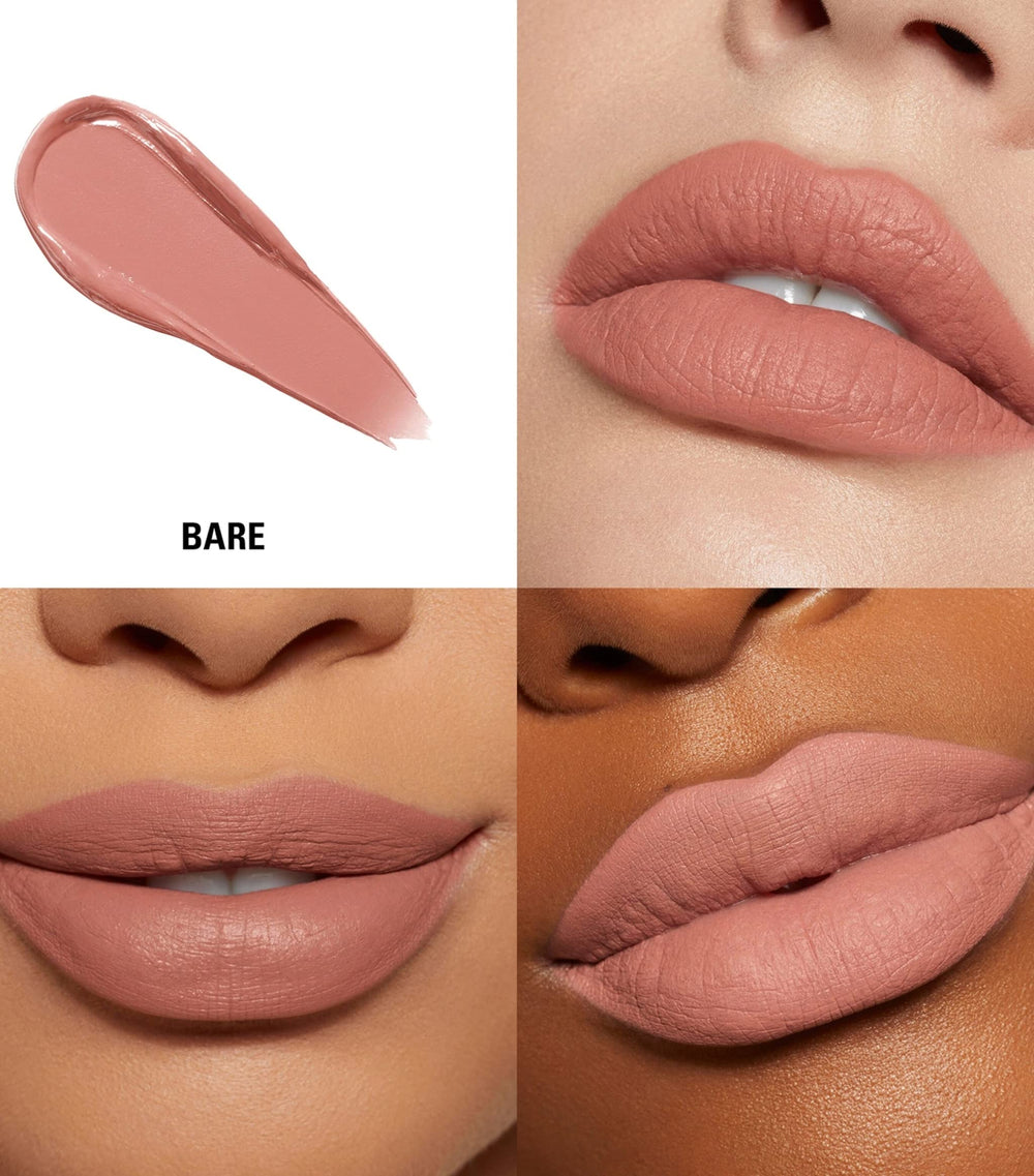 KYLIE COSMETICS Lip Kit Bare: swatches showcasing velvety, even color payoff.