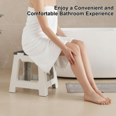 Kzeirm foldable shower stool 13-inch-height provides stable step support for shaving legs.