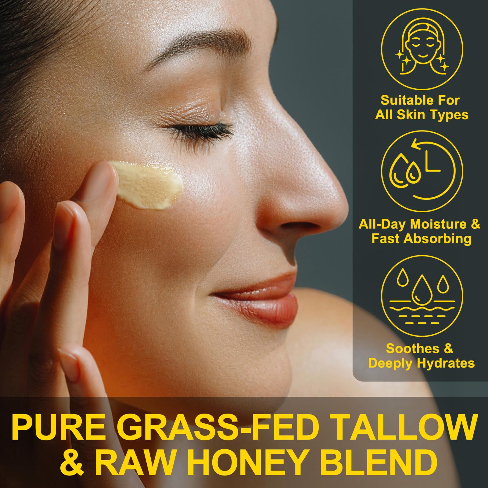Applying KZUO Beef Tallow Honey Balm nourishes the skin.