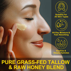 Applying KZUO Beef Tallow Honey Balm nourishes the skin.