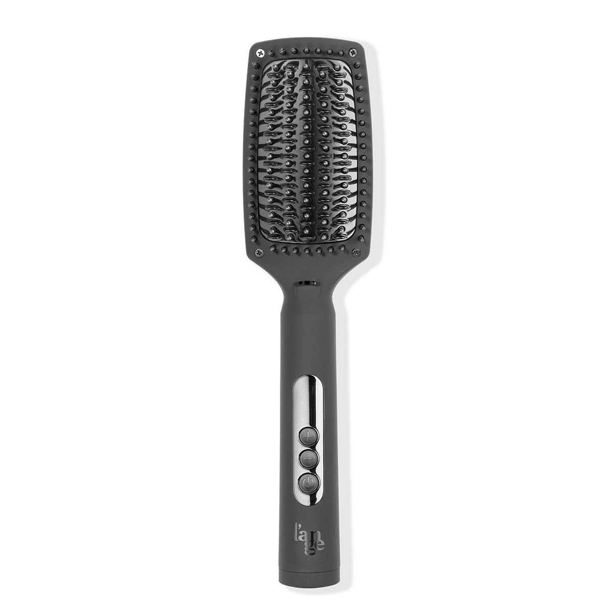L'ANGE HAIR Le Vite Curve brush closeup showing curved bristles for faster straightening and frizz control.