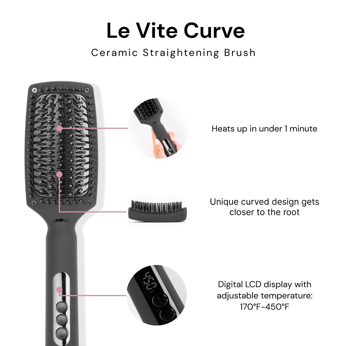 L'ANGE HAIR Le Vite Curve brush on dry hair demonstrates safe, adjustable temperature styling.