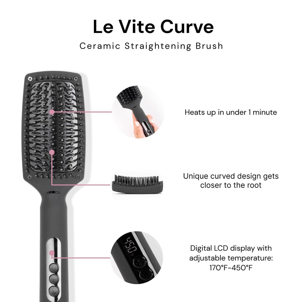 L'ANGE HAIR Le Vite Curve brush on dry hair demonstrates safe, adjustable temperature styling.