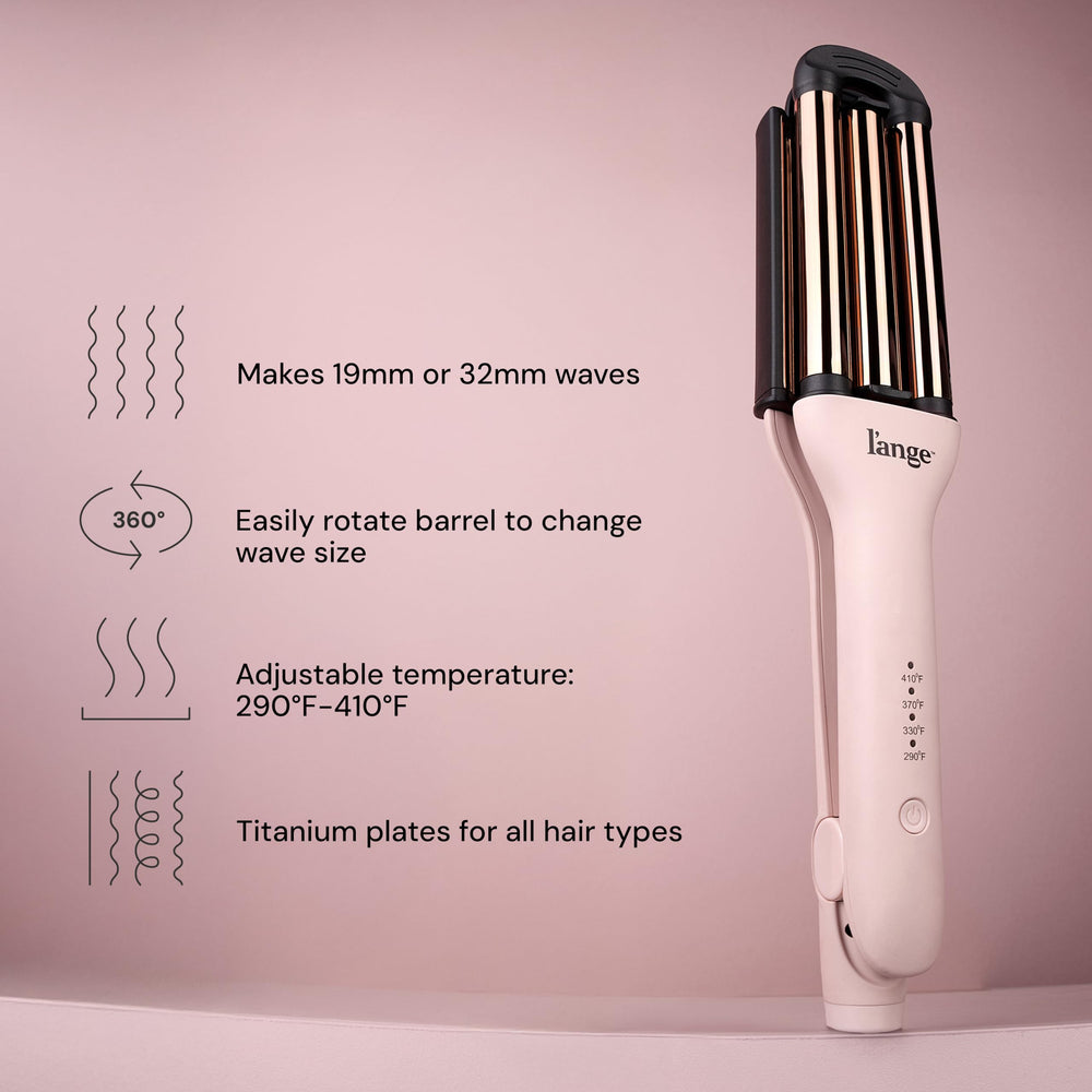 L'ANGE Hair VersaWaver creates defined 19mm waves with lasting texture.