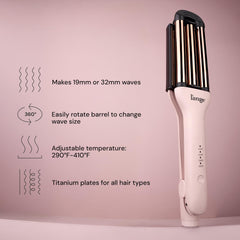 L'ANGE Hair VersaWaver creates defined 19mm waves with lasting texture.