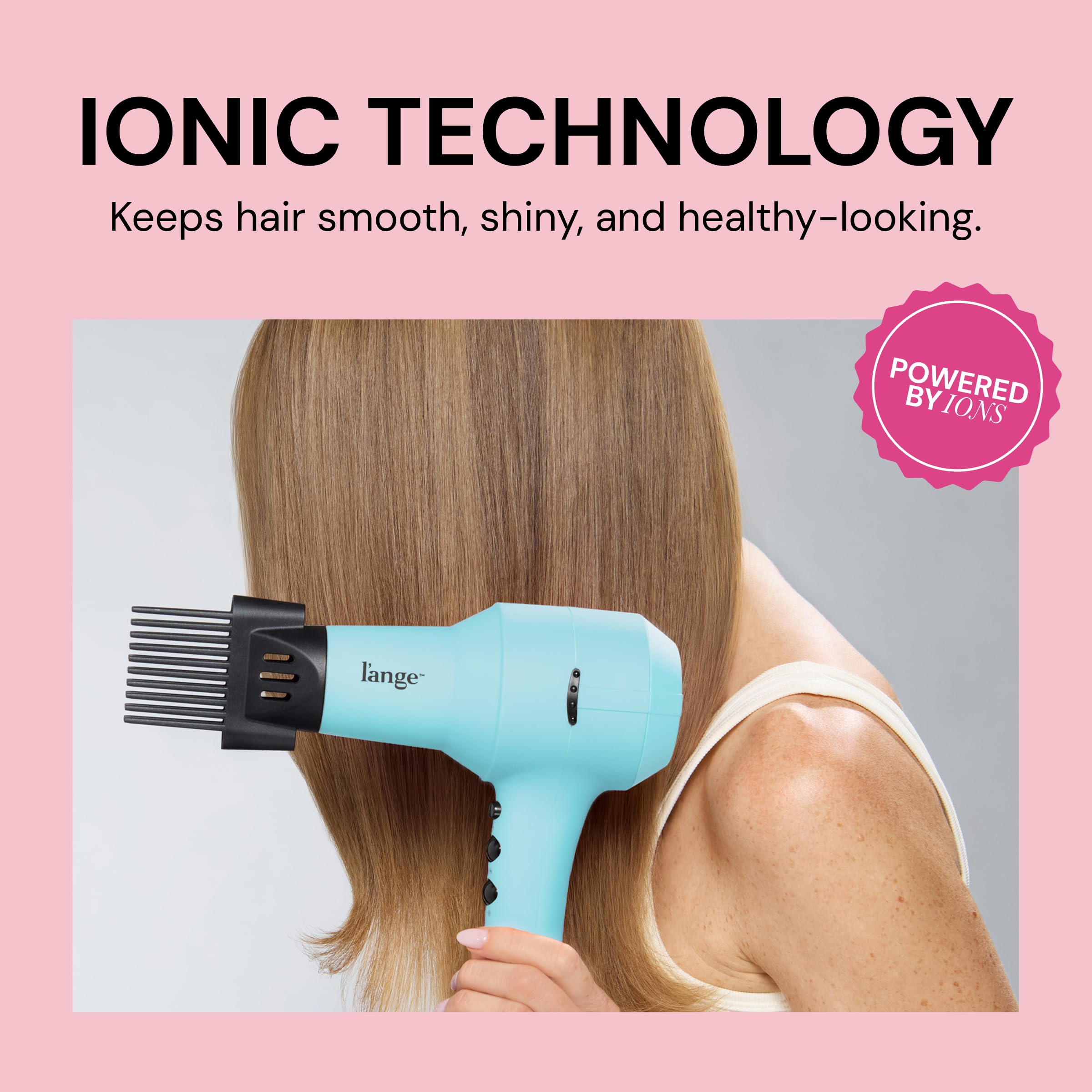 L'ANGE HAIR PowerStyle Ionic Turbo Hair Dryer blue body in home setup