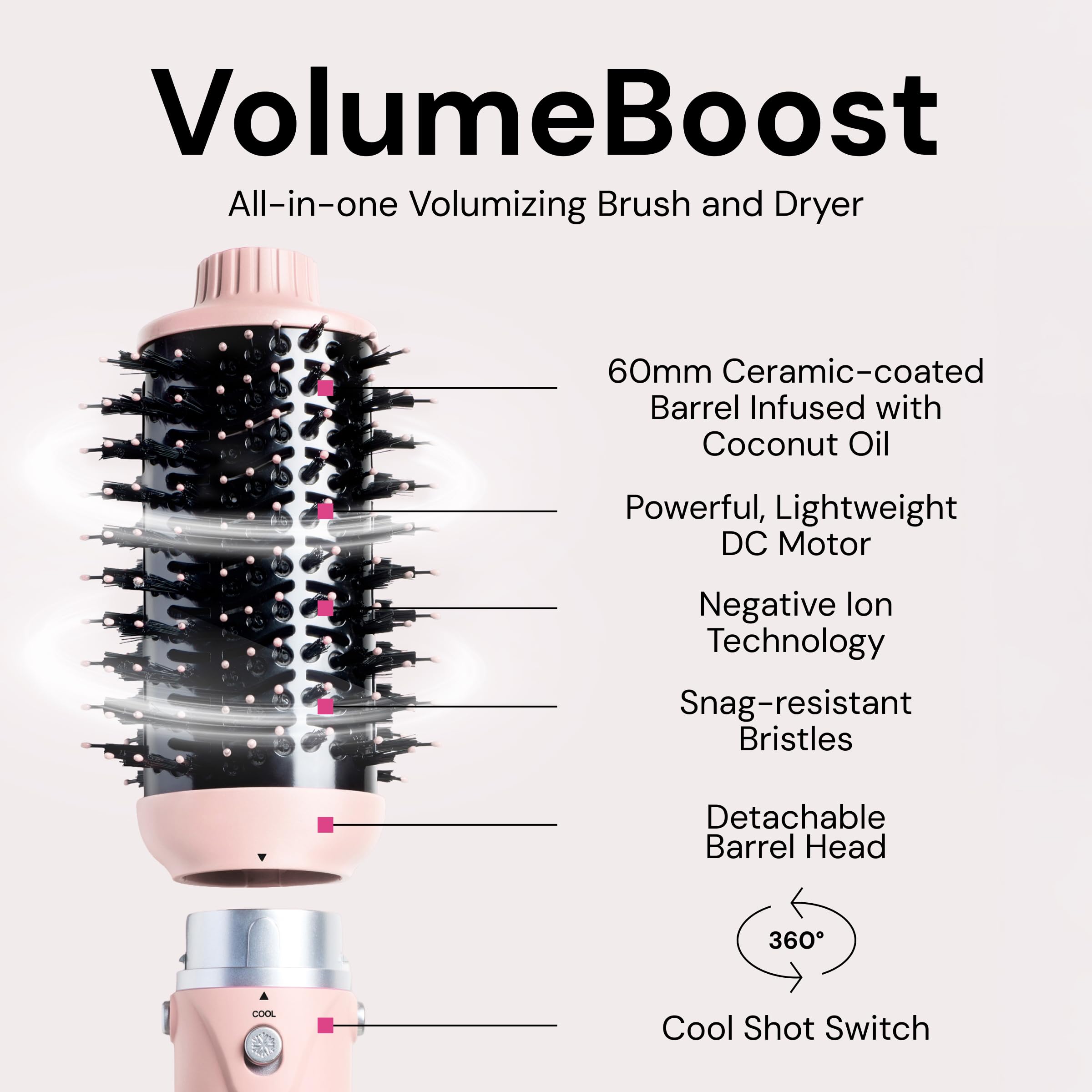 L'ANGE HAIR VolumeBoost snag-resistant bristles for effortless glide