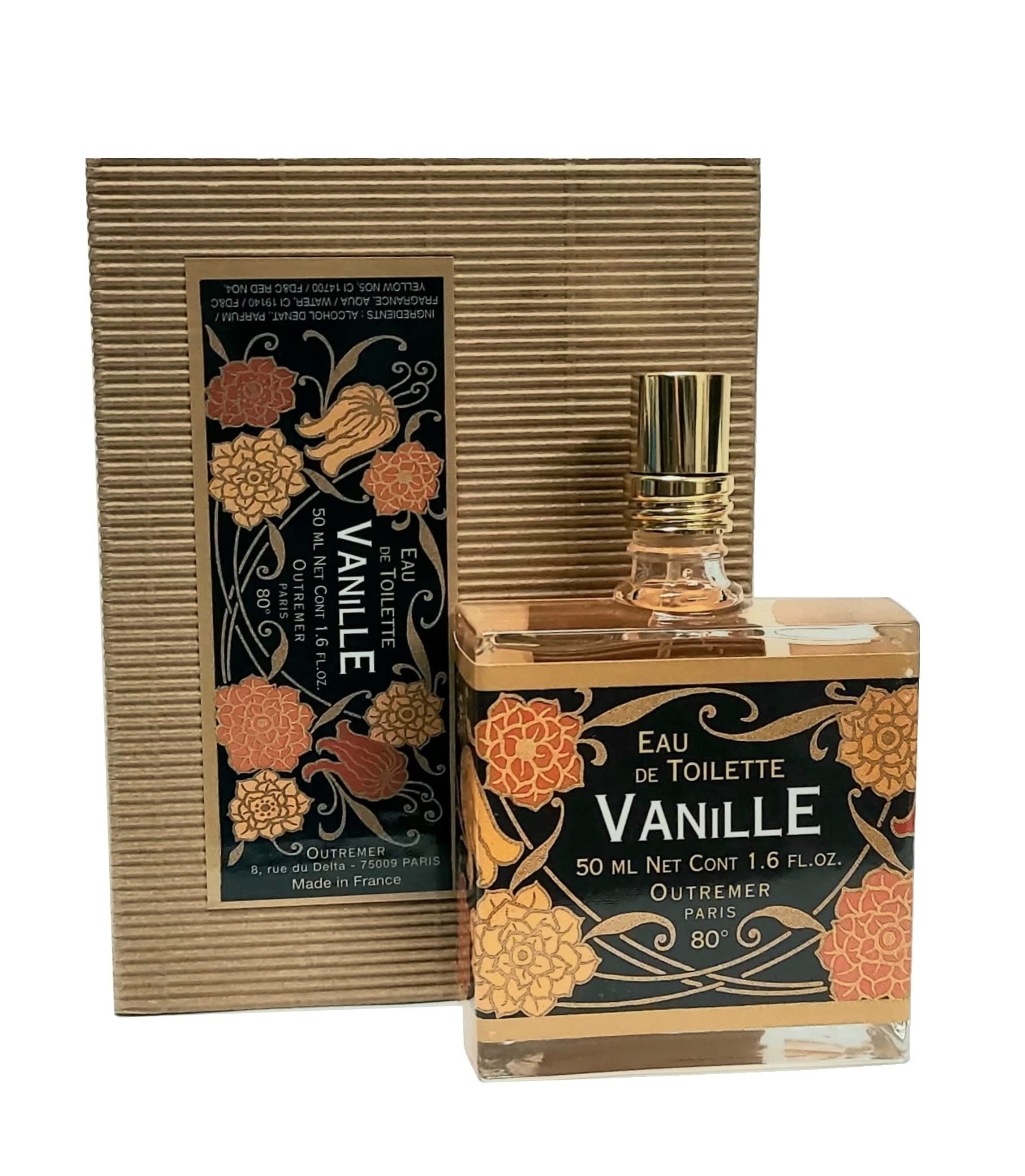 L'Aromarine Outremer Vanille EDT bottle in Art Deco design for refined everyday wear.