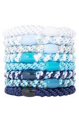 L. Erickson blue and white hair ties 8-pack coastal grip for thick hair, no-crease hold