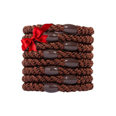 L. Erickson coffee brown hair ties eight pack shown for strong all day hold