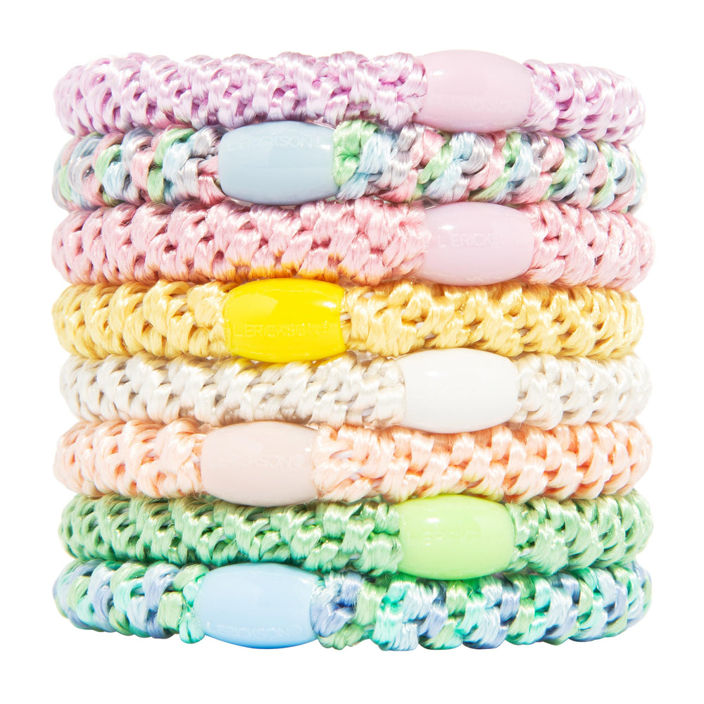 L. Erickson colorful hair ties pastel collection for thick hair with strong hold.