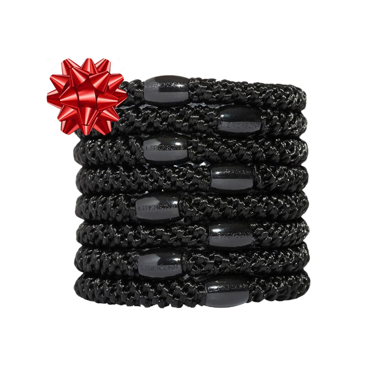 L. Erickson Grab & Go ponytail holders close-up bead highlights strong, damage-free hold.
