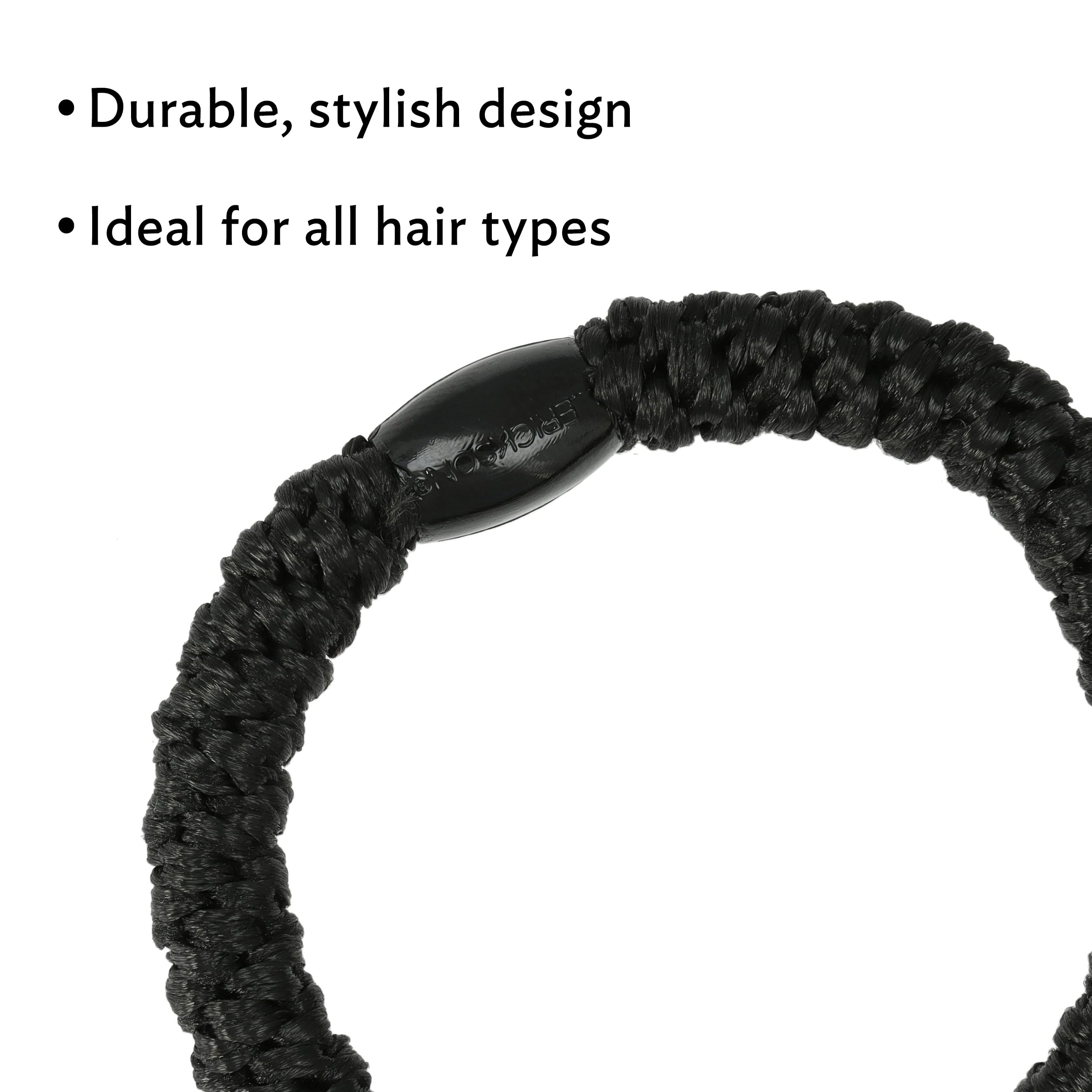 L. Erickson hair ties in action securing a thick ponytail with comfort