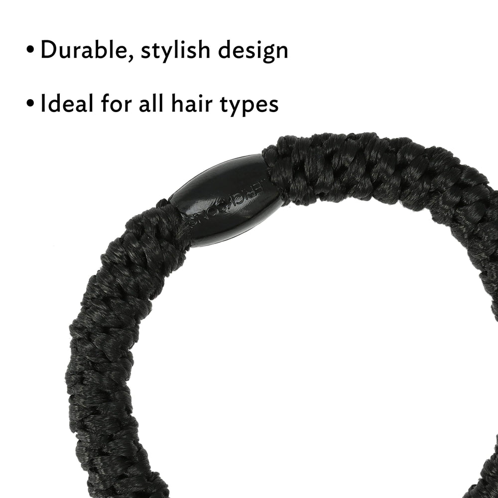 L. Erickson hair ties in action securing a thick ponytail with comfort