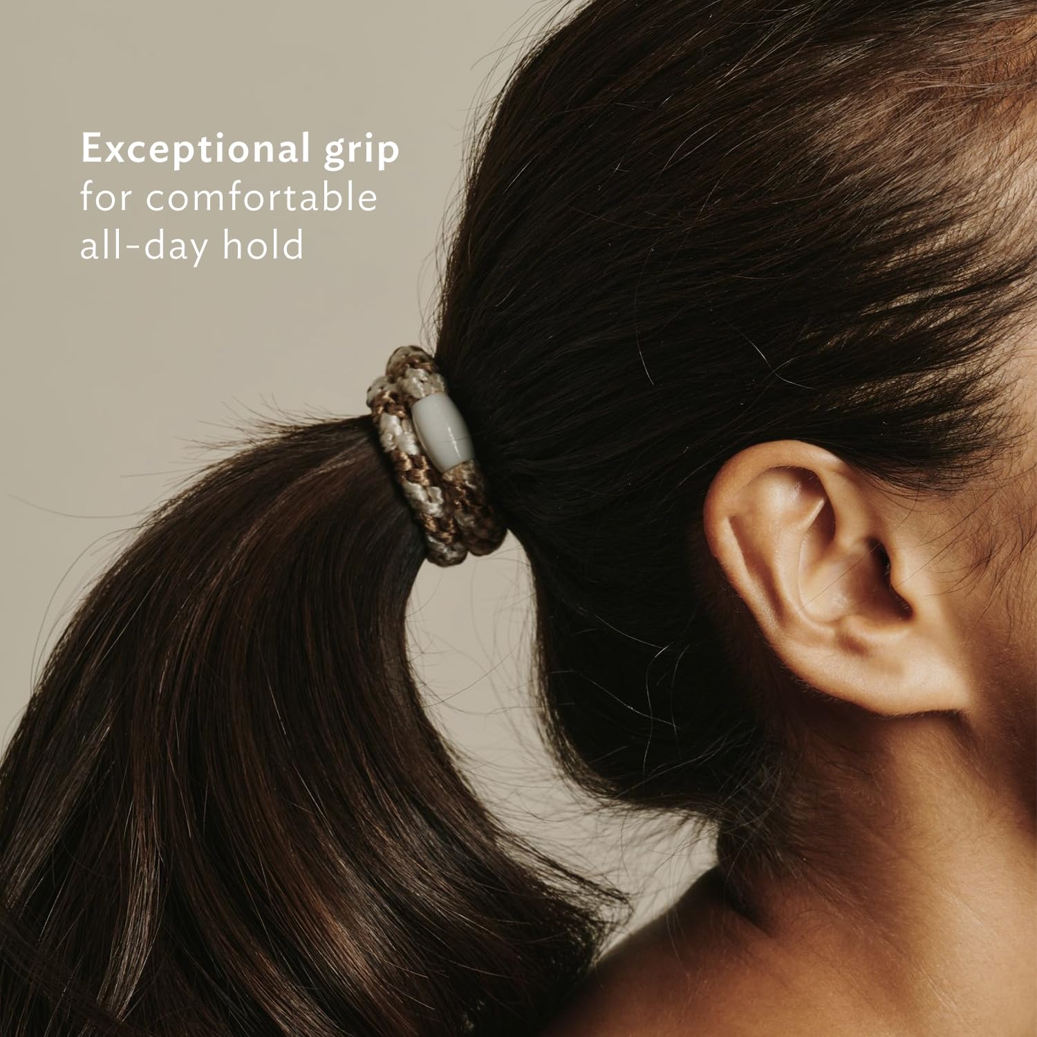 L. Erickson pony hair ties bead detail adds refined finish to everyday styles.