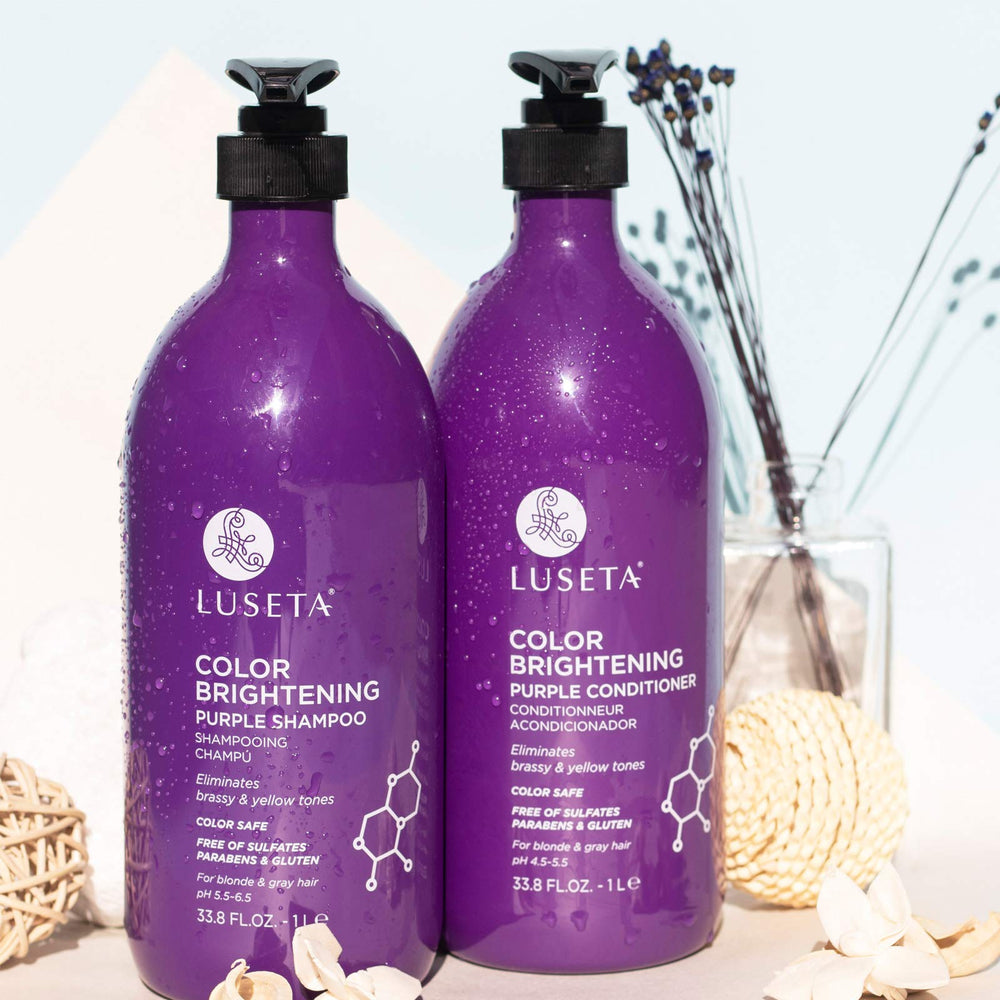 L LUSETA purple shampoo close-up shows rich lather and cleansing action.
