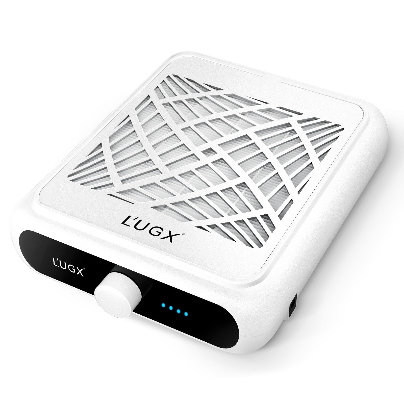 L'UGX rechargeable nail dust collector front view shows portable, cordless design with strong suction.