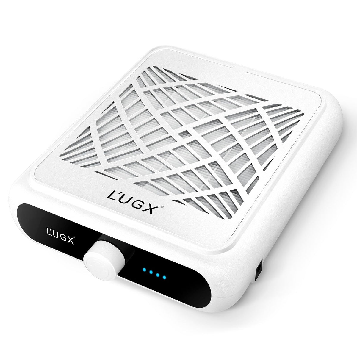 L'UGX rechargeable nail dust collector front view shows portable, cordless design with strong suction.