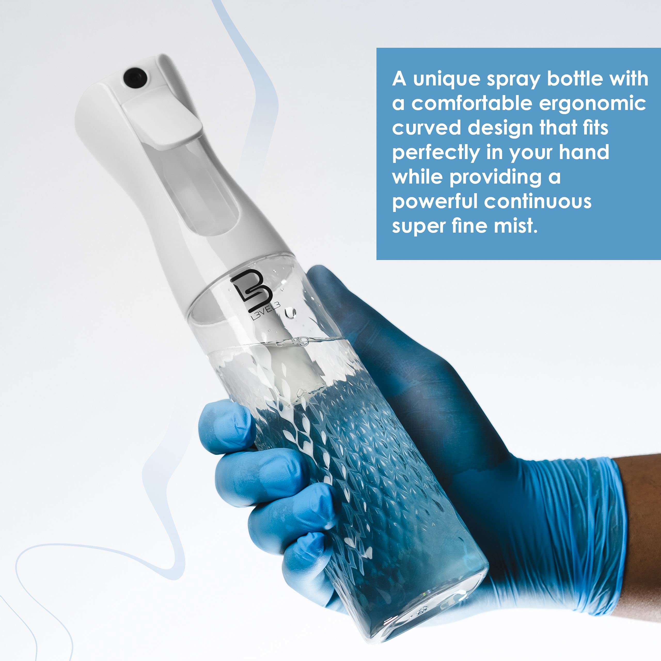 L3 Beveled Spray Bottle ergonomic design fits comfortably, reducing hand fatigue during sessions.
