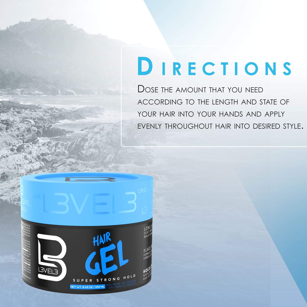 L3 hair gel in hand shows easy to dispense application.