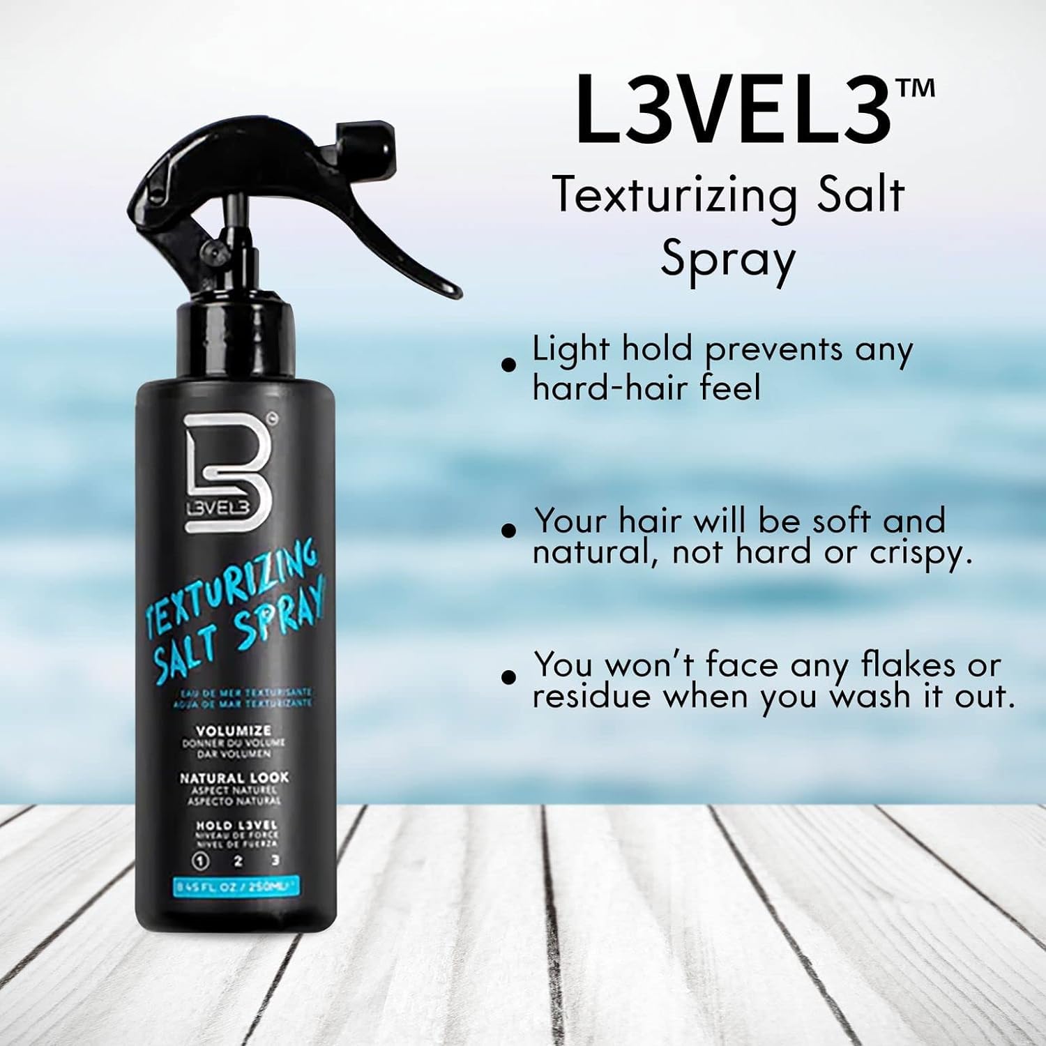 L3 ingredients label closeup highlighting castor oil and sea salt for moisture