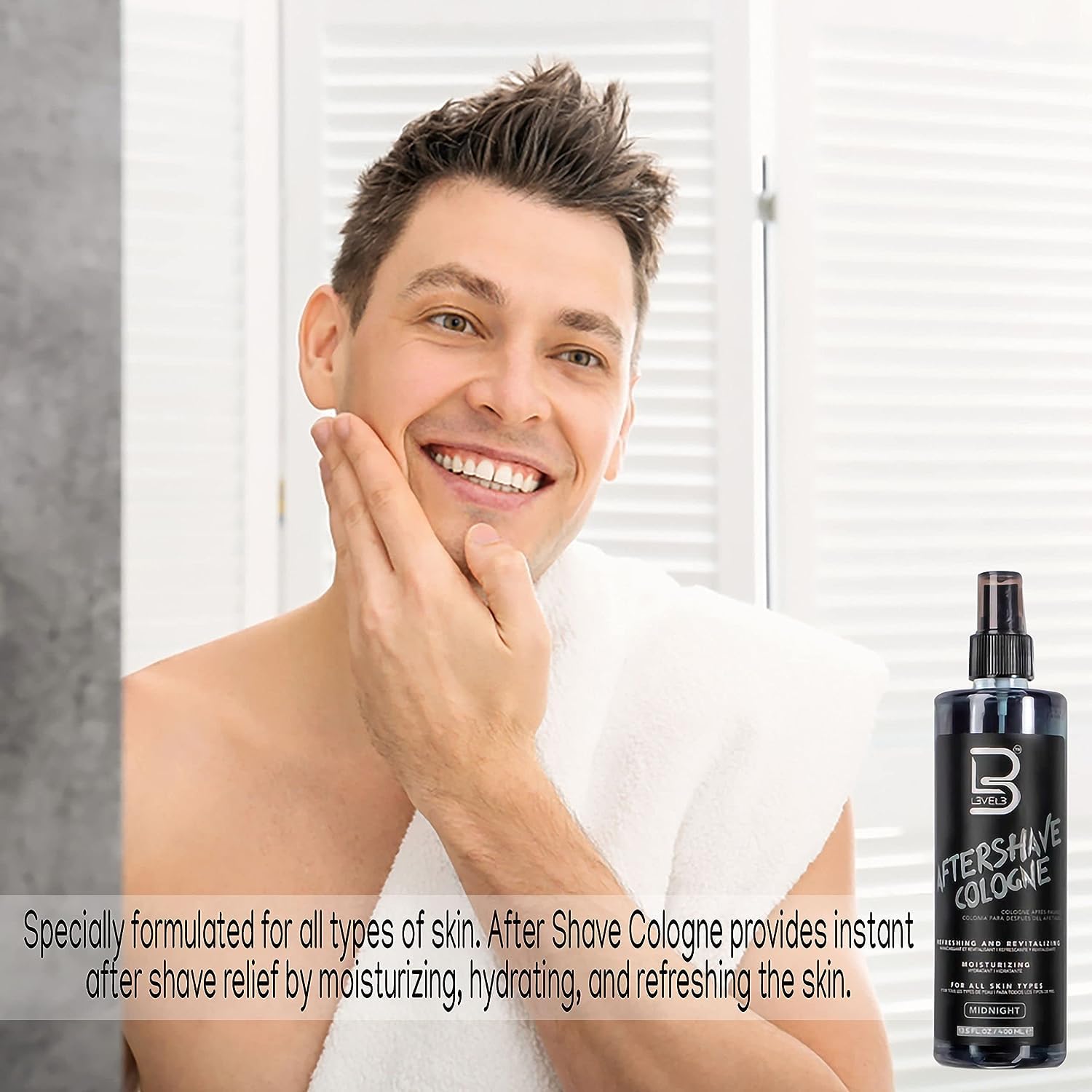 L3 Level 3 spray application demonstrates easy, even post-shave coverage