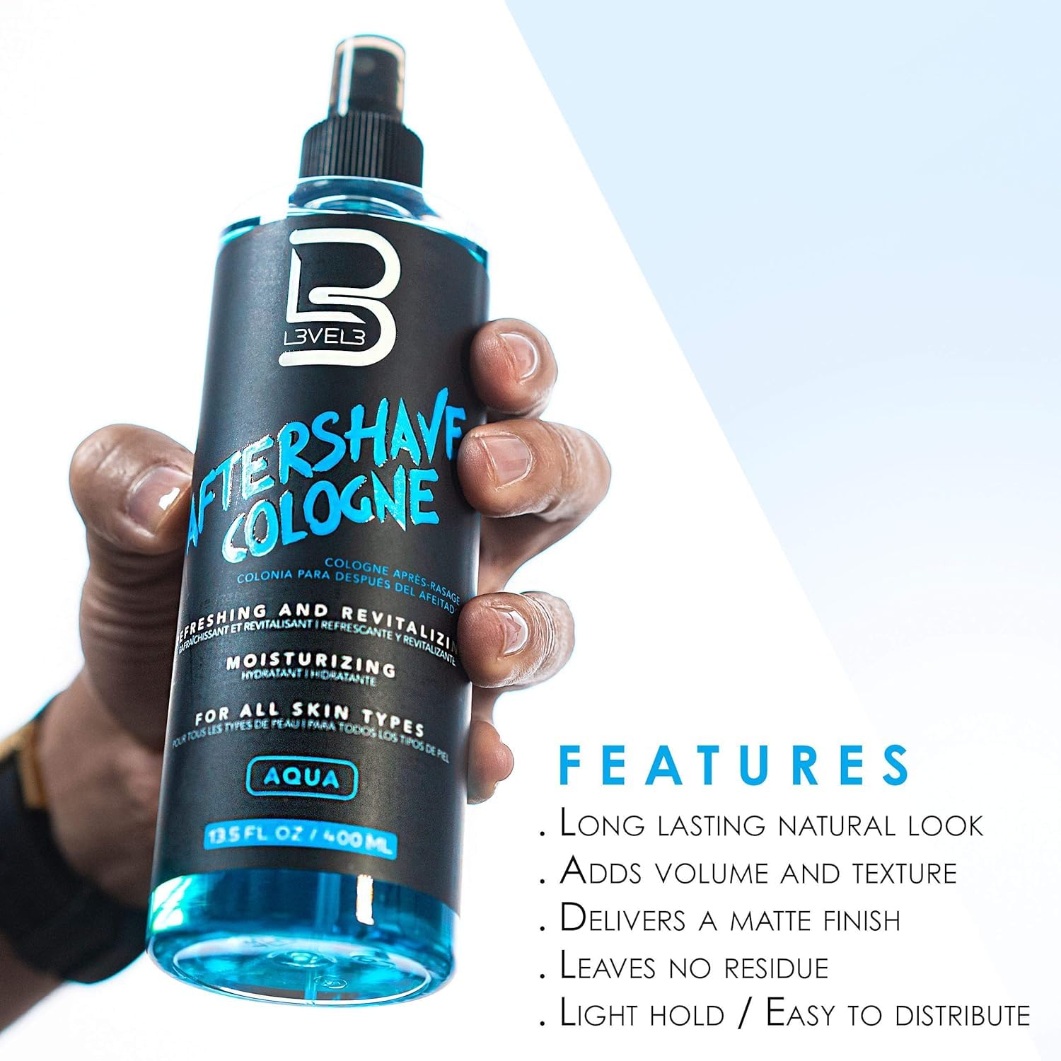 L3 Level 3 aftershave spray being applied to the face for daily refresh