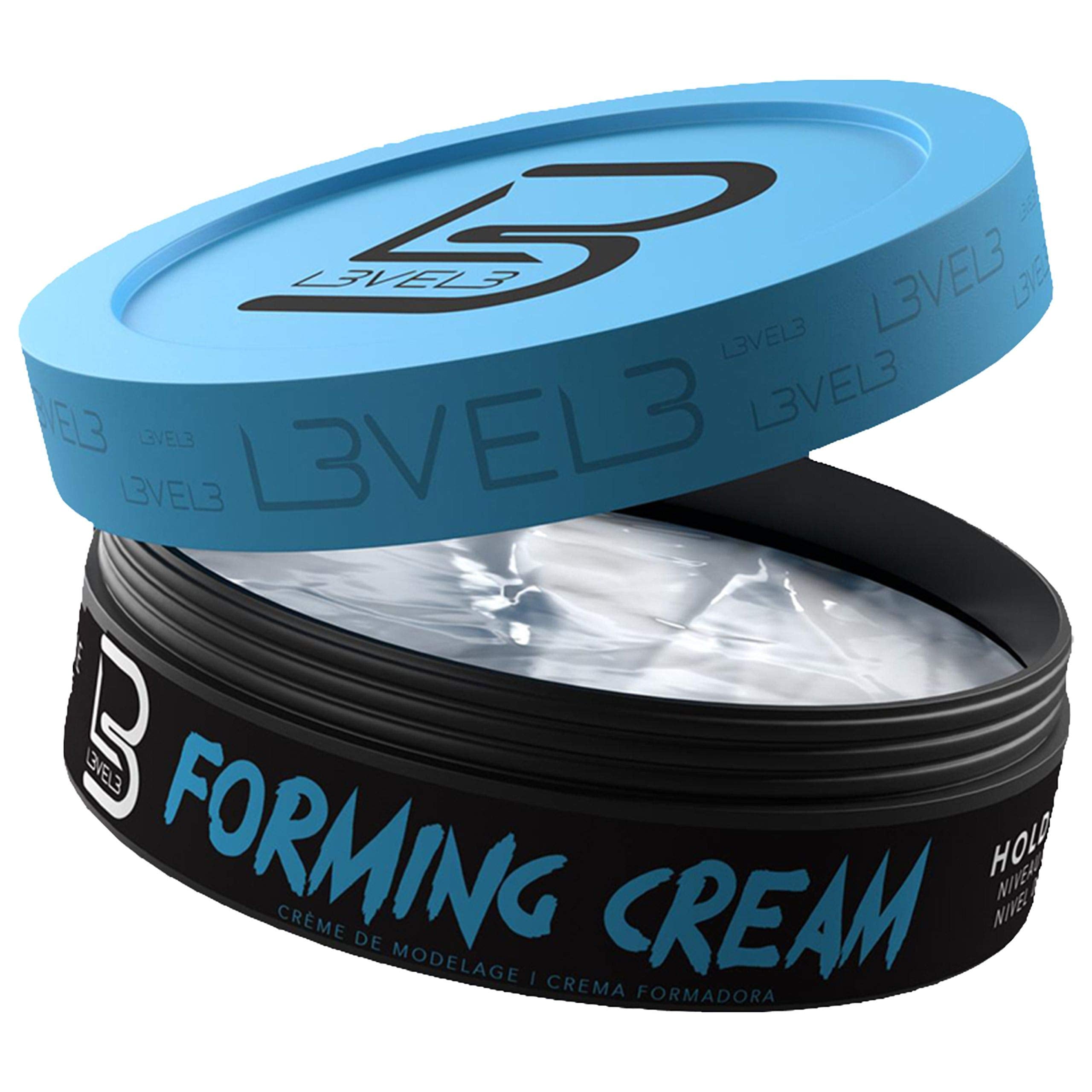 L3 Level 3 Forming Cream bottle shows oil-free formula for clean hair.