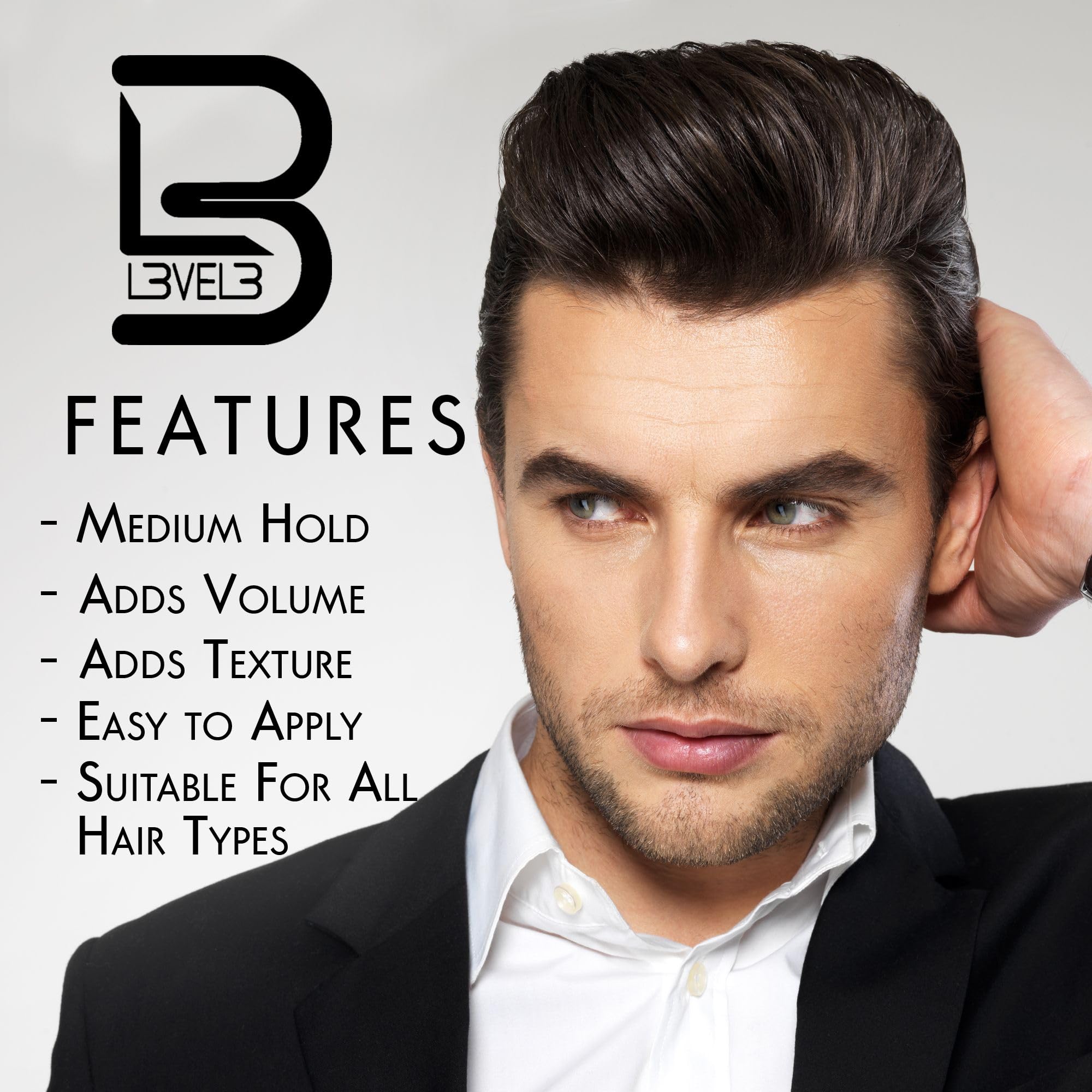 L3 Level 3 Hair Clay hold illustration shows all-day reliability.