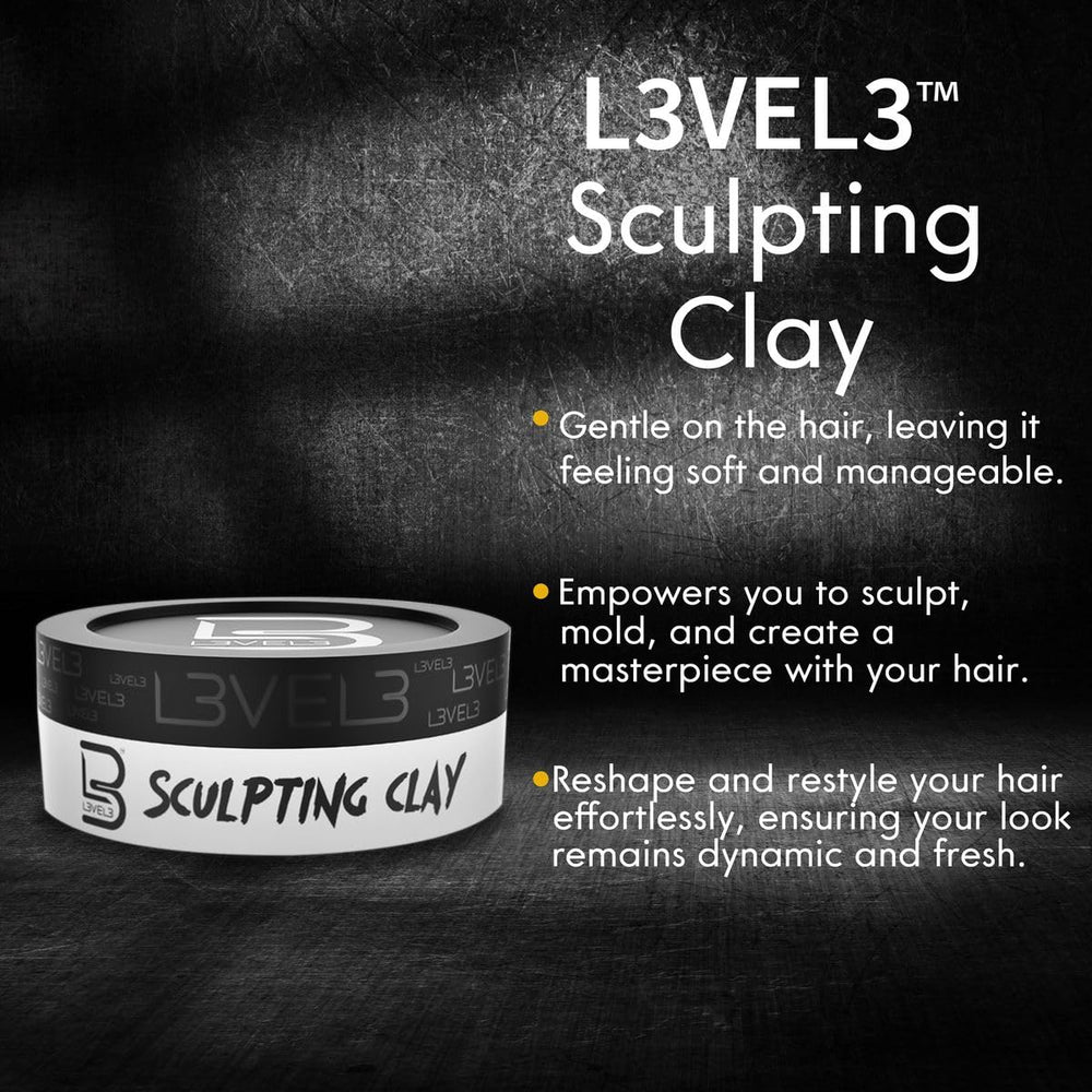 L3 Level 3 Hair Sculpting Clay packaging highlights premium quality for daily grooming.