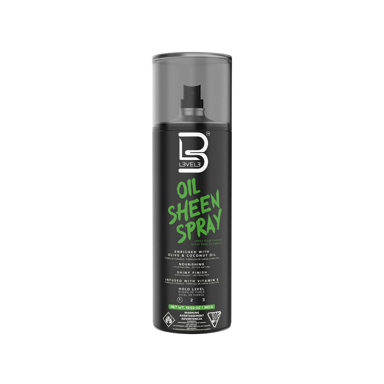 L3 Level 3 Oil Sheen Spray bottle ready to add a glossy finish to styled hair