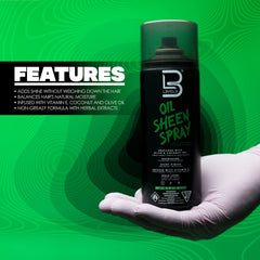 L3 Level 3 Oil Sheen Spray ingredient close-up highlighting olive oil and vitamin E