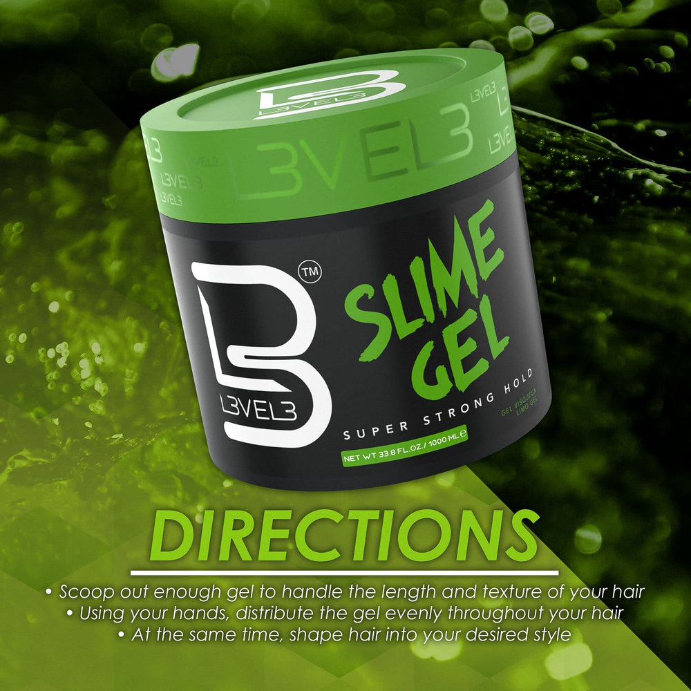 L3 Level 3 Slime Gel frizz-control closeup shows flake-free formula.