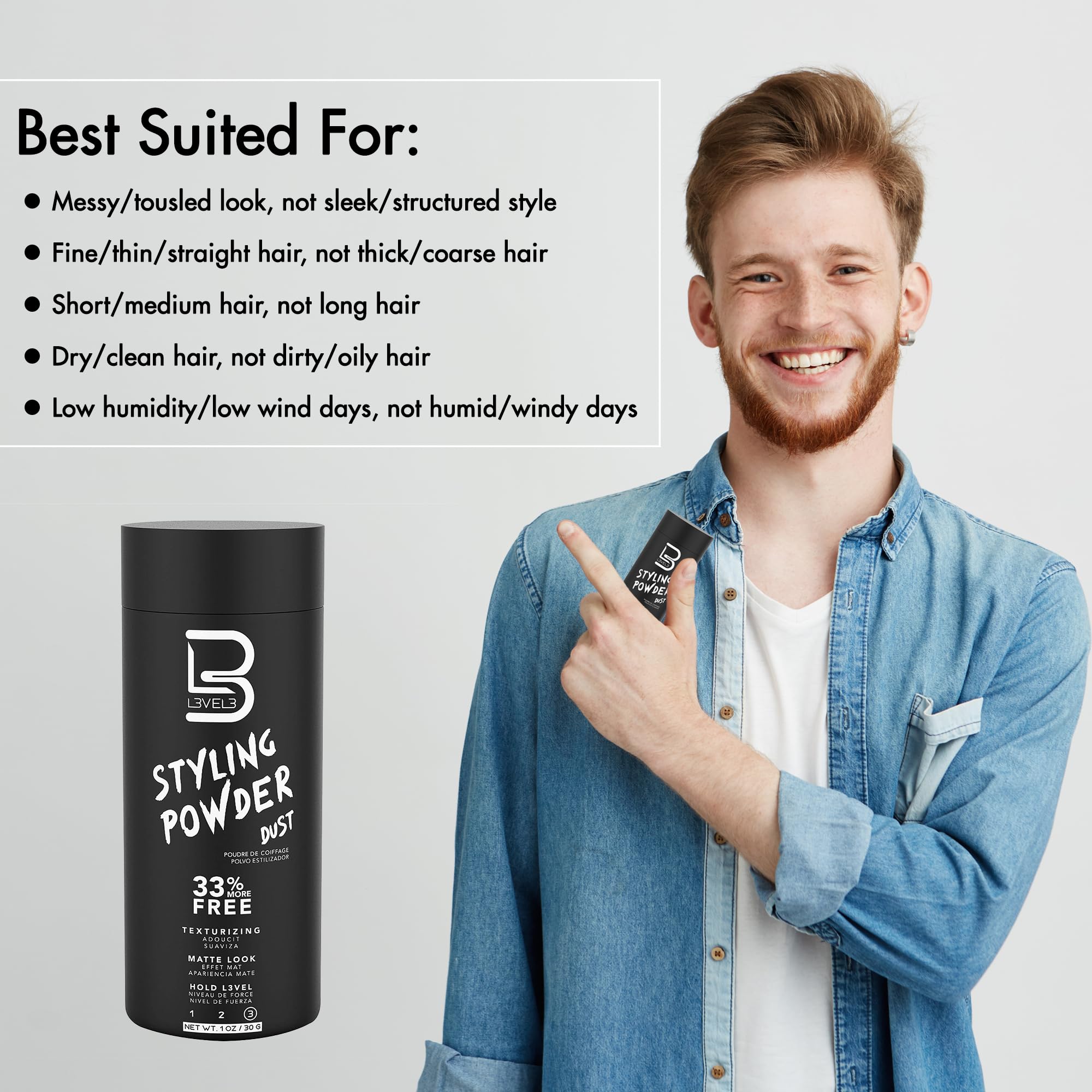 L3 Level 3 Styling Powder shows volume and texture without oil or heaviness.