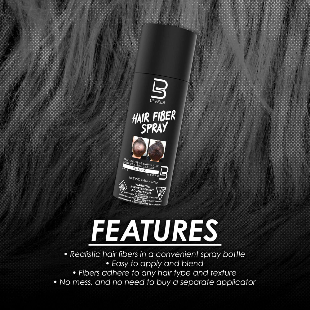 L3 Level 3 Black Hair Fiber Spray beard patch close-up illustrating beard fill