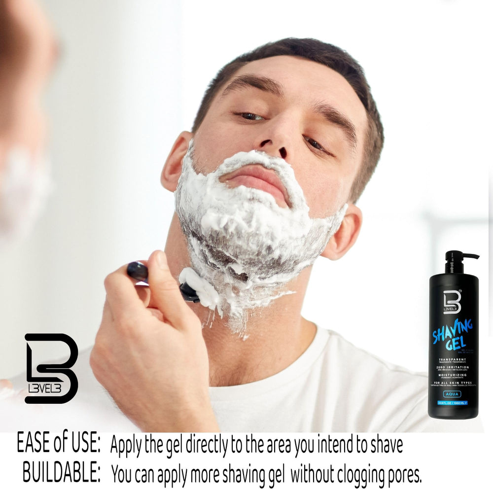 L3 Level 3 Shaving Gel clear formula on skin highlights easy visibility during shave.