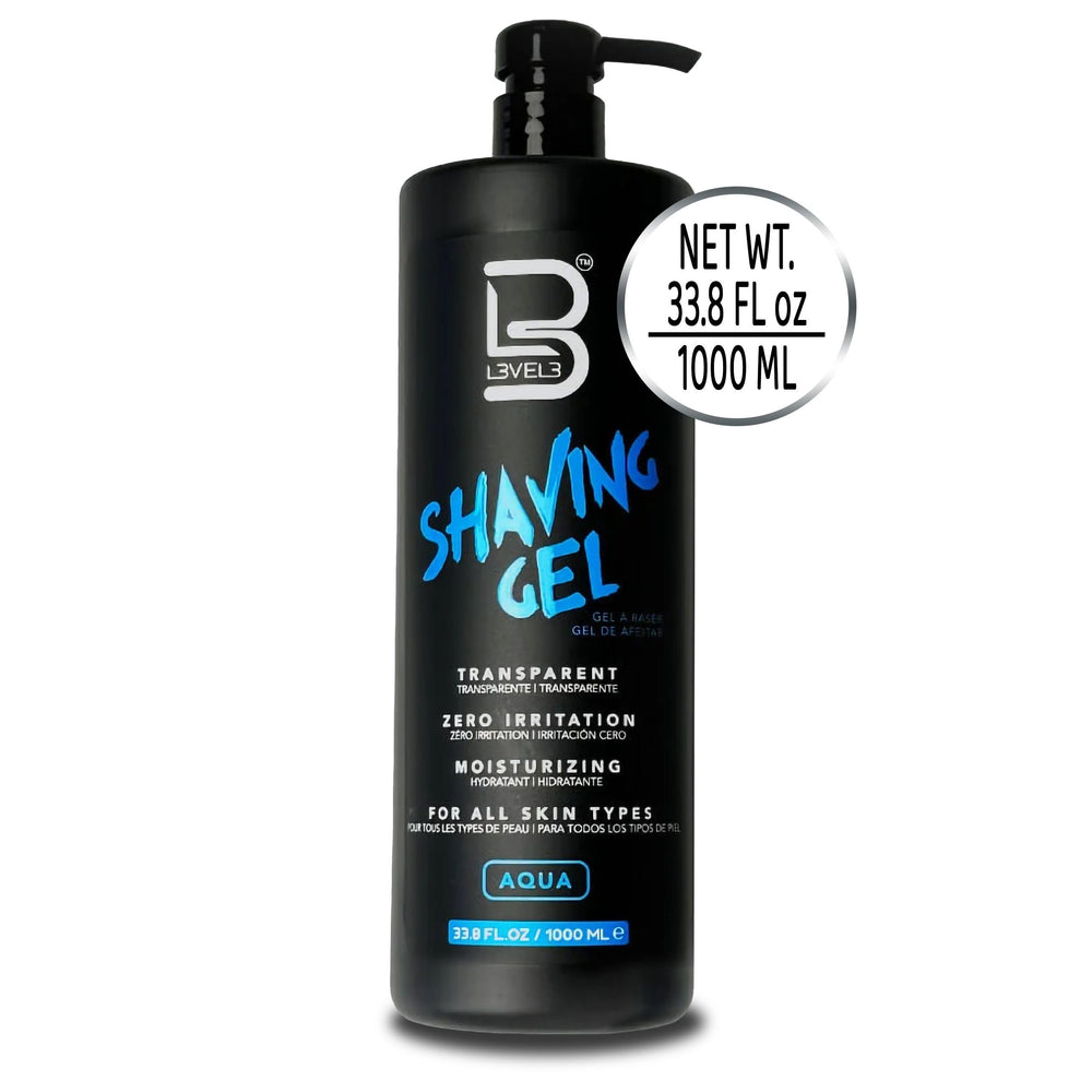L3 Level 3 shaving gel offers refreshing aqua scent for a brisk routine.
