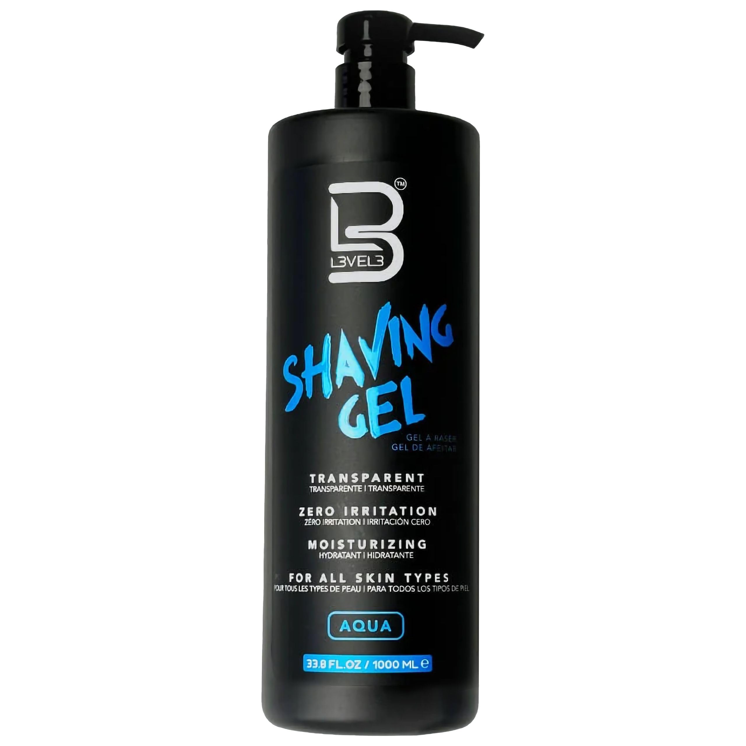 L3 Level 3 Shaving Gel bottle, transparent formula for precise straight-razor tracking.
