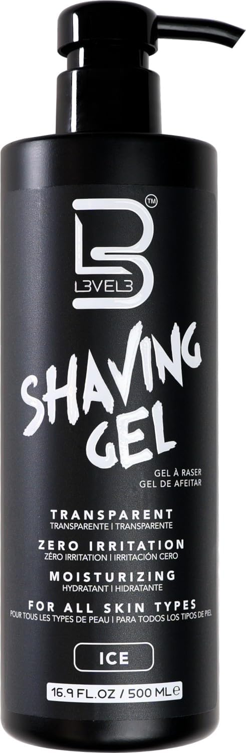 L3 Shaving Gel Ice bottle front view highlights a clear gel for precise shaving.