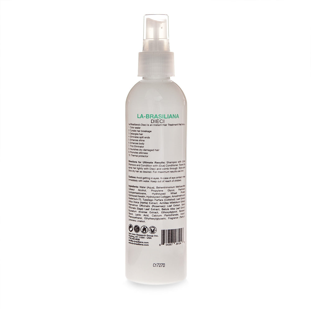 La-Brasiliana Dieci keratin-collagen formula image shows enriched treatment for stronger hair.