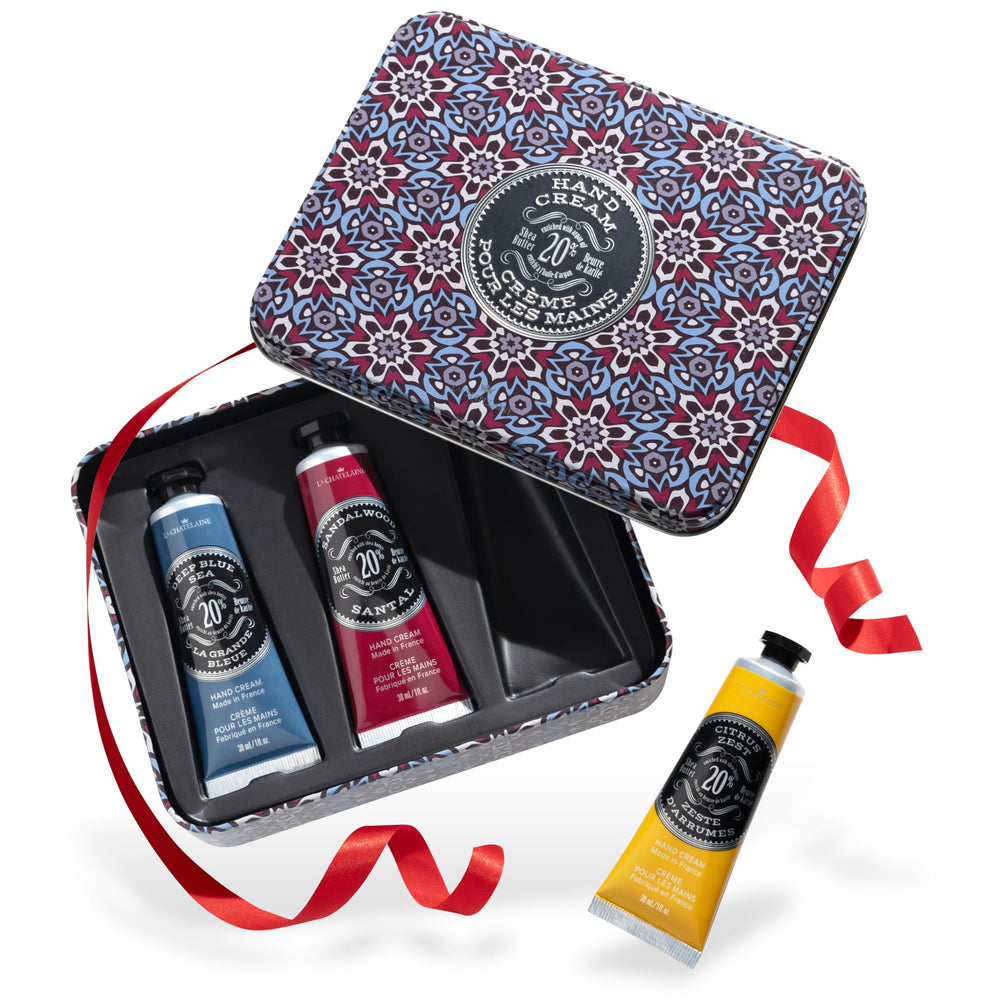 La Chatelaine gift set packaging ideal for a ready-to-gift premium hand care experience.
